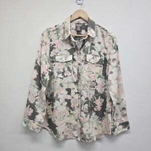 Chicos Floral Button Up Blouse Top Long Sleeve Super Soft Lyocell Sz Medium EUC